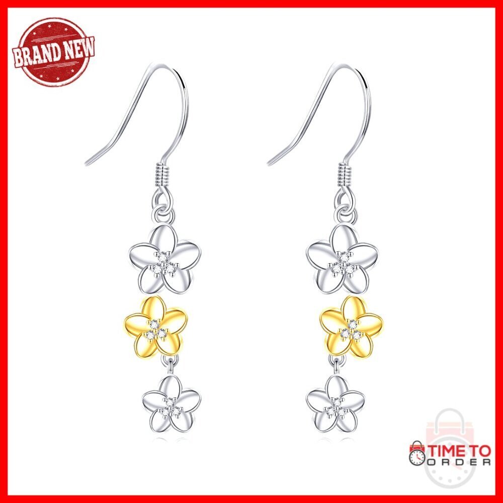 Sterling Silver Dangle Earrings with Plumeria Design, Lever Back